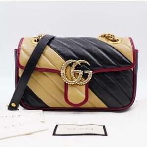 Gucci Black and Tan Quilted Crossbody Bag